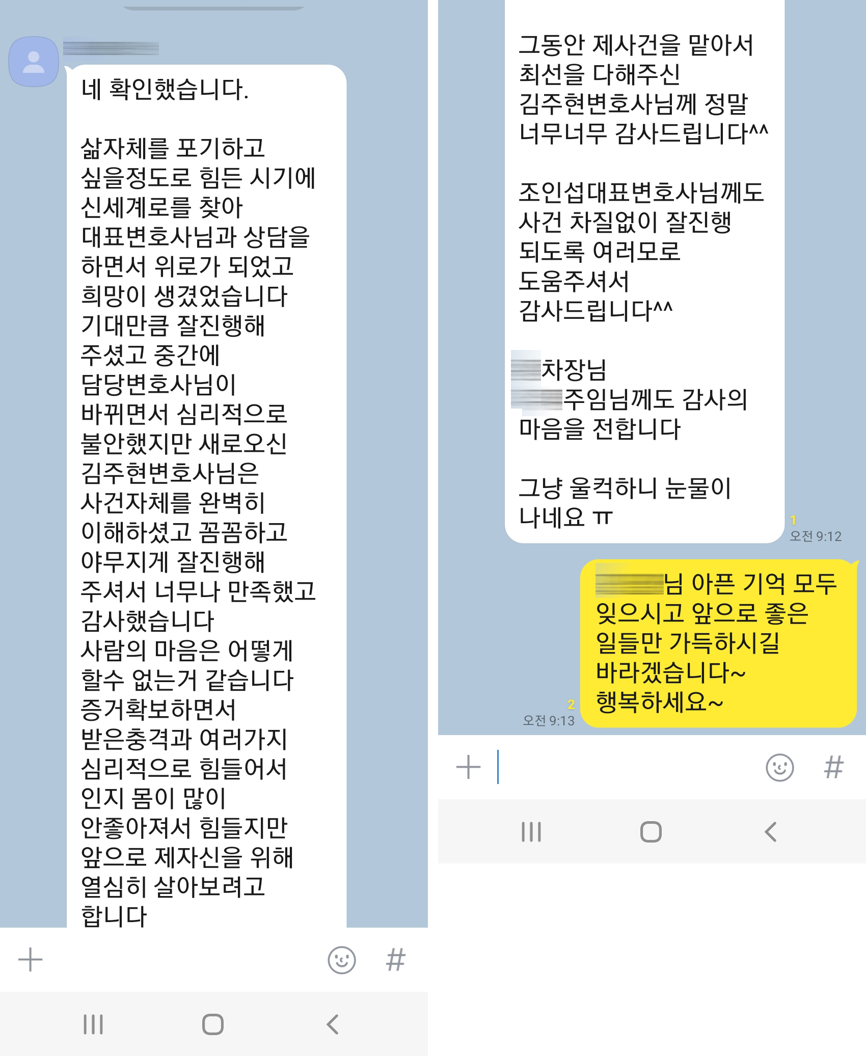 상간녀 소송 승소하신 의뢰인께서 보내주신 감사의 메세지 — 의뢰인 후기 2