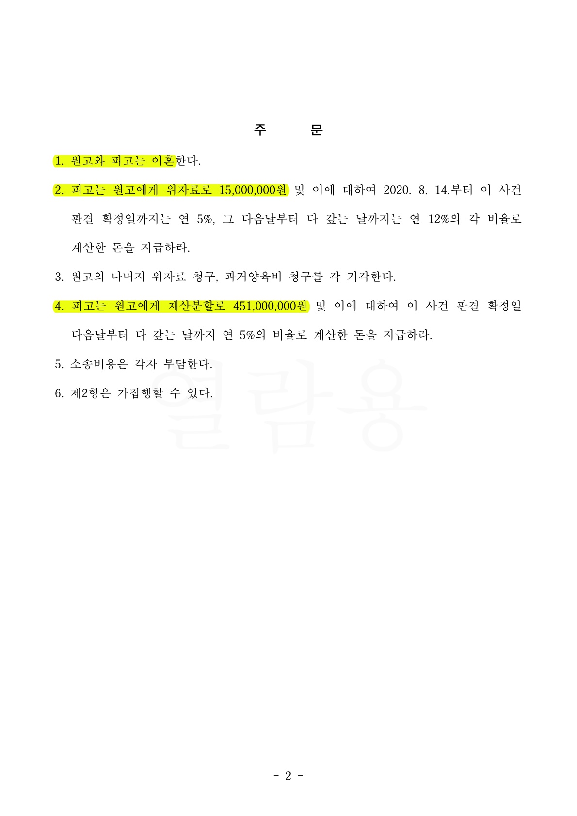 주말 부부로 지내다가 합쳐서 생활하면서 갈등이 심화되어 이혼을 결심하여 위자료 1500만원 , 재산분할 40% 인정… — 사례 자료 5