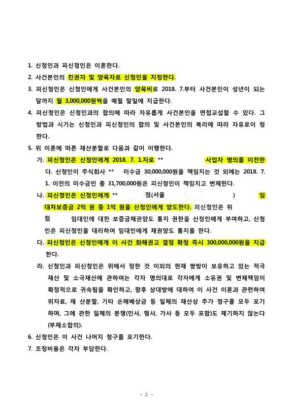 1FB07BF6671EF255E3A2BAE817E354C5_2.jpg 재산분할 3억, 추가 1억, 임대보증금 이전과 양육비 월 300만원씩 인정된 사례 — 사례 자료 5